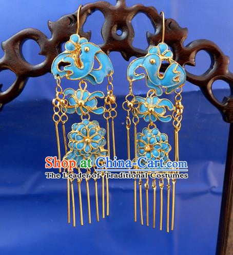 Traditional Chinese Ancient Classical Handmade Earrings Jewelry Accessories Hanfu Palace Long Tassel Mandarin Duck Eardrop for Women