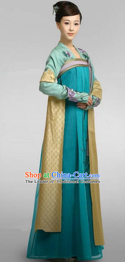 Chinese Ancient Tang Dynasty Aristocratic Miss Female Officials Costume, Traditional Chinese Ancient Imperial Princess Dress Clothing and Headpiece Complete Set for Women