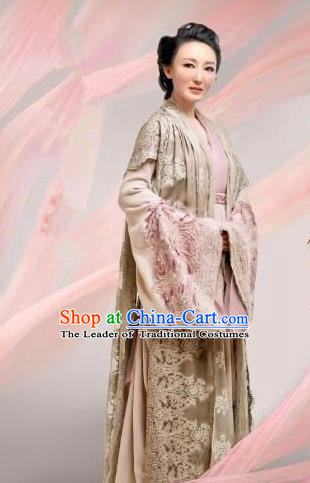 Chinese Ancient Tang Dynasty Lady Boutique Costume and Headpiece Complete Set, Traditional Chinese Ancient Nobility Empress Dress for Women
