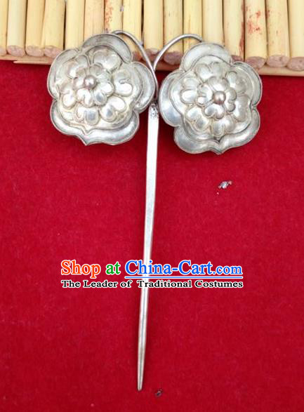 Traditional Handmade Chinese Ancient Classical Hanfu Hair Accessories Barrettes Miao Sliver Hairpin, Hair Sticks Hair Fascinators Hairpins for Women