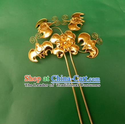 Traditional Handmade Chinese Ancient Classical Hair Accessories Barrettes Butterfly Golden Hairpin Step Shake Hair Sticks for Women