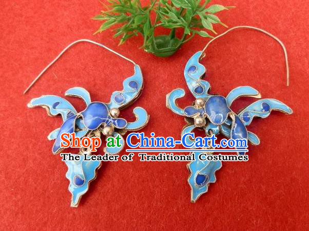 Traditional Handmade Chinese Ancient Classical Jewelry Accessories, China Hanfu Blueing Phoenix Earrings Ornament for Women