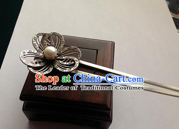 Traditional Handmade Chinese Ancient Classical Hair Jewellery Accessories Barrettes, Pearl Pure Sliver Step Shake Hair Sticks Hanfu Hairpins for Women