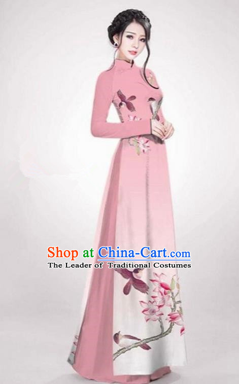 Top Grade Asian Vietnamese Traditional Dress, Vietnam Ao Dai Dress Pink Cheongsam Clothing for Women