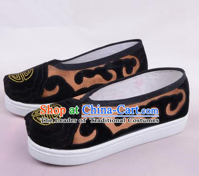 Chinese Ancient Peking Opera Huangmei Opera Old Men Shoes, Traditional China Beijing Opera Male Bronze Embroidered Shoes