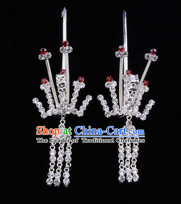 Chinese Ancient Peking Opera Hair Accessories Young Lady Phoenix Tassel Headwear, Traditional Chinese Beijing Opera Head Ornaments Hua Tan Crystal Red Hairpins