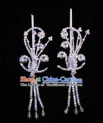 Chinese Ancient Peking Opera Hair Accessories Young Lady Diva White Phoenix Headwear, Traditional Chinese Beijing Opera Head Ornaments Hua Tan Colorful Crystal Hairpins