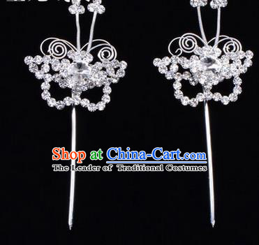 Chinese Ancient Peking Opera Hair Accessories Young Lady Diva Butterfly White Headwear, Traditional Chinese Beijing Opera Head Ornaments Hua Tan Crystal Hairpins