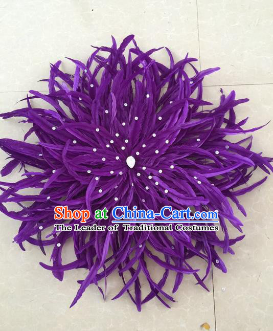 Top Grade Professional Stage Show Halloween Parade Purple Feather Hair Accessories, Brazilian Rio Carnival Parade Samba Dance Catwalks Headpiece for Women