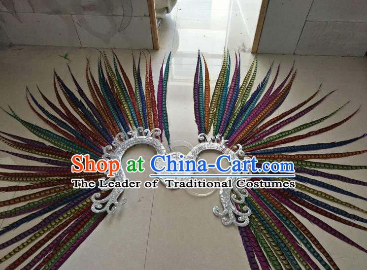 Top Grade Professional Stage Show Halloween Props Decorations, Brazilian Rio Carnival Parade Samba Dance Colorful Feather Catwalks Backplane for Women