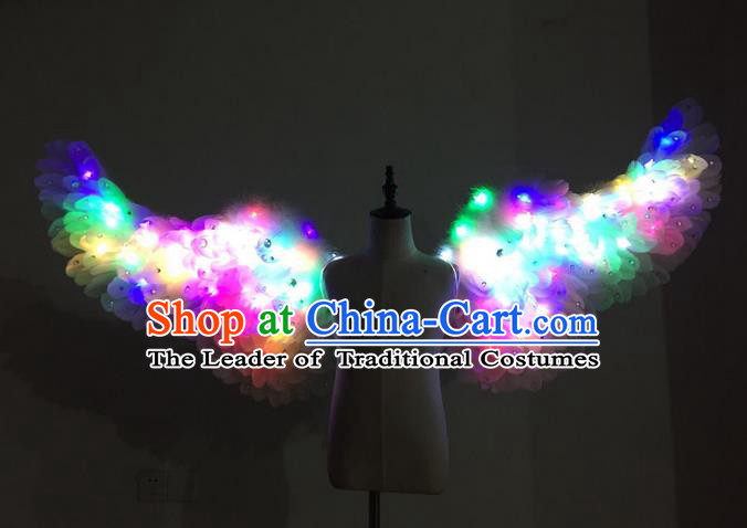 Top Grade Professional Stage Show Halloween Parade Props Decorations Led Light Wings, Brazilian Rio Carnival Parade Samba Dance White Feather Backplane for Kids