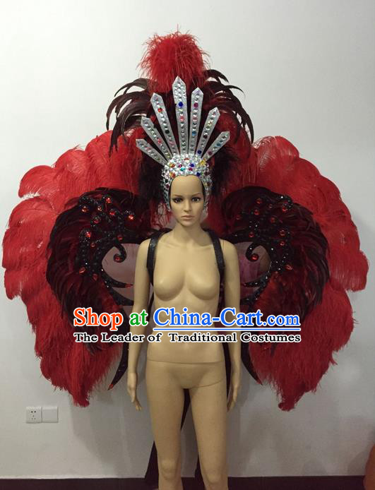 Top Grade Professional Stage Show Halloween Parade Props Decorations Wings and Headpiece, Brazilian Rio Carnival Parade Samba Dance Feather Backplane for Women