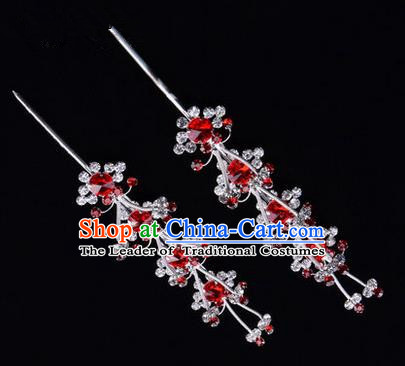 Chinese Ancient Peking Opera Hair Accessories Young Lady Diva Head Ornaments, Traditional Chinese Beijing Opera Hua Tan Red Crystal Hairpins