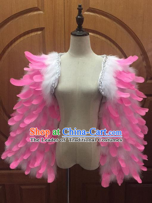 Top Grade Professional Performance Catwalks Clothing, Traditional Brazilian Rio Carnival Samba Modern Fancywork Pink Feather Costume for Women