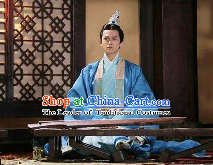 Traditional Chinese Ancient Warring States Time Prince Costumes, Song of Phoenix Chu State Nobility Childe Hanfu Clothing and Handmade Headpiece Complete Set