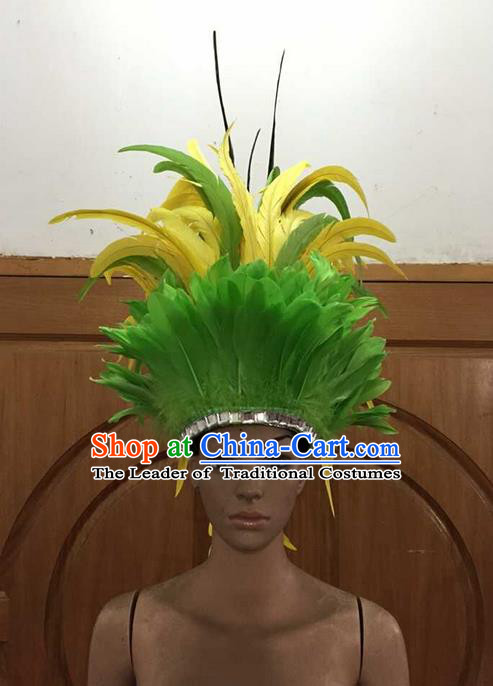 Top Grade Professional Performance Catwalks Feathers Big Hair Accessories, Brazilian Rio Carnival Parade Samba Dance Deluxe Hat for Women
