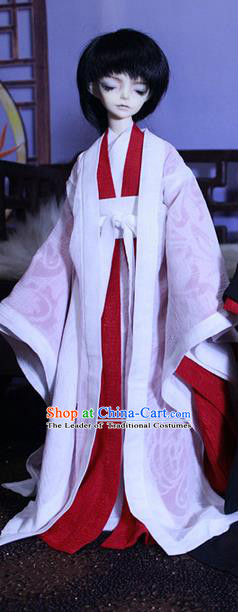 Top Grade Traditional China Ancient Cosplay Chivalrous Expert Costumes Complete Set, China Ancient Knight-Errant White Hanfu Robe Clothing for Men for Kids