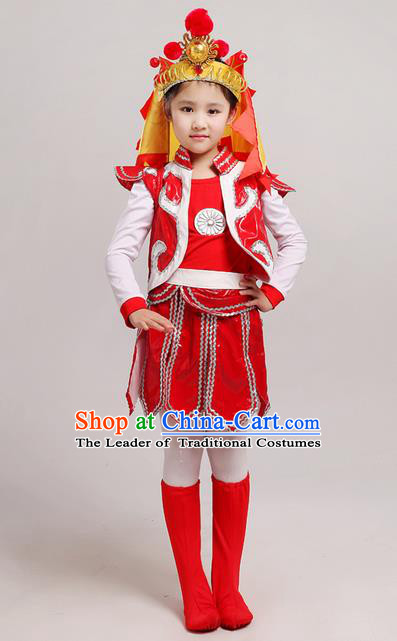 Top Grade Chinese Peking Opera Blues Soldier Costume, Children Beijing Opera General Clothing for Kids
