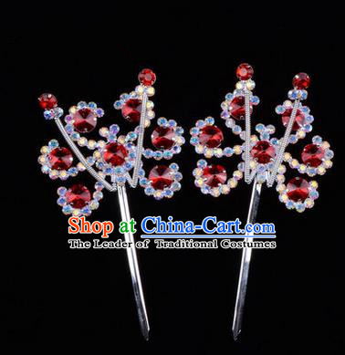 Chinese Ancient Peking Opera Head Accessories Young Lady Diva Colorful Crystal Headwear Sunflower Red Hairpins, Traditional Chinese Beijing Opera Hua Tan Head-ornaments