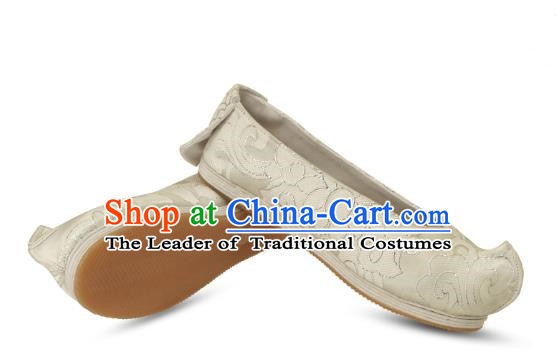 Chinese Ancient Peking Opera Young Lady Shoes, Traditional Chinese Beijing Opera Ancient Princess Hanfu Cloth Shoes Bow Shoes for Women