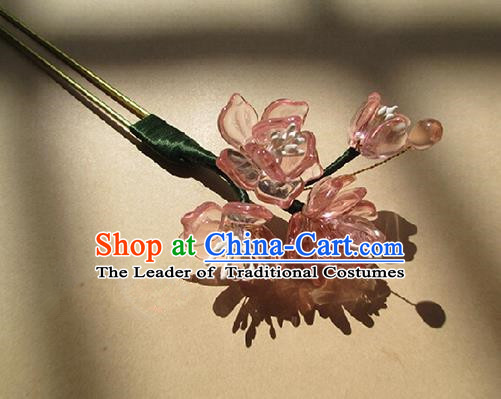Chinese Ancient Handmade Jewelry Accessories Pink Flowers Hairpins, Traditional Chinese Ancient Hanfu Hair Clasp Headwear for Women