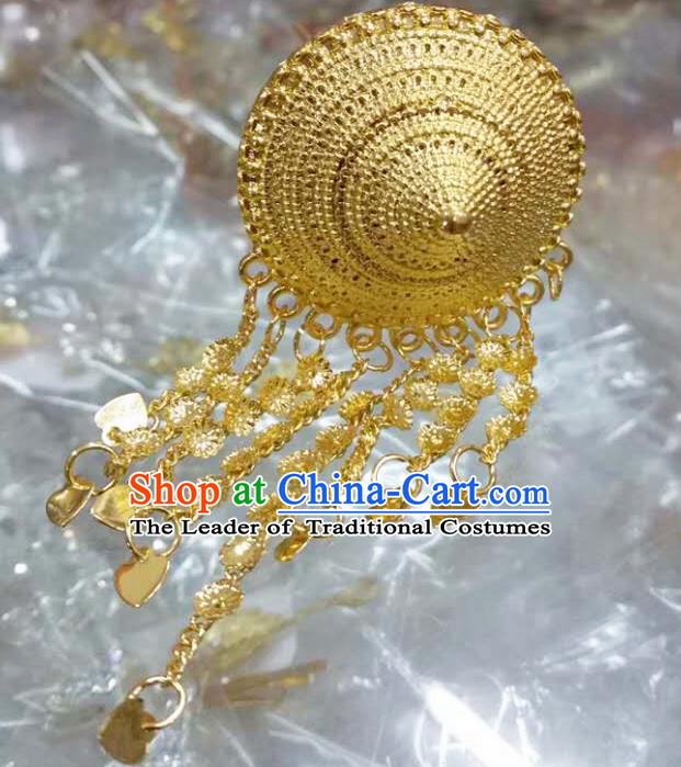 Traditional Thailand Ancient Handmade Hair Accessories, Traditional Thai China Dai Nationality Golden Hairpins Headwear for Women