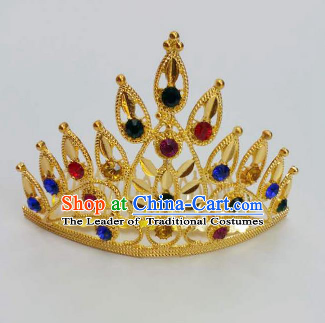 Traditional Thailand Ancient Handmade Hair Accessories, Traditional Thai China Dai Nationality Colorful Crystal Royal Crown for Women