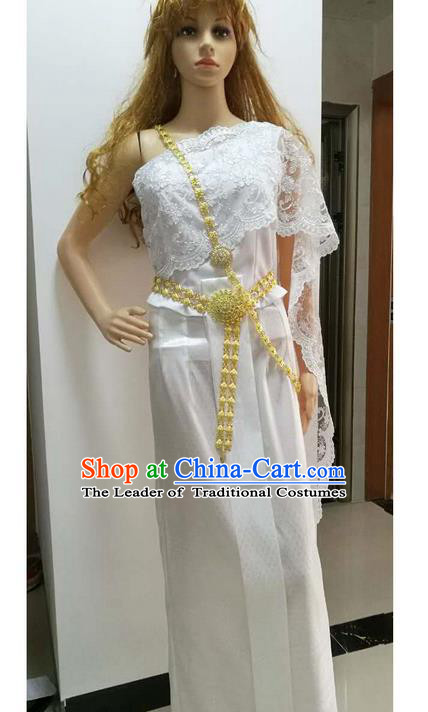 Traditional Thailand Ancient Handmade Female Costumes and Belts, Traditional Thai Princess Tight Skirt China Dai Nationality Wedding Dress Clothing for Women