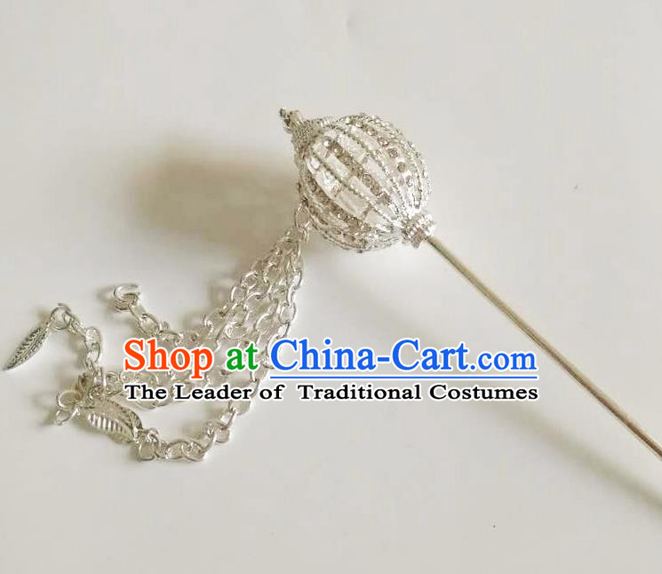 Traditional Thailand Ancient Handmade Hair Accessories, Traditional Thai China Dai Nationality Hairpins Crystal Hair Stick Headpiece for Women