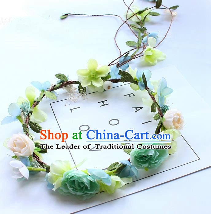 Top Grade Handmade Wedding Bride Hair Accessories Headband, Traditional Princess Blue Flowers Hair Clasp Wedding Headwear for Women
