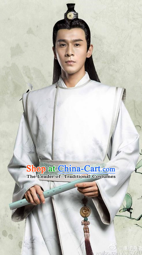 Traditional Ancient Chinese Northern and Southern Dynasties Prince Costume, The Entangled Life of Qingluo Nobility Childe Hanfu Robe Clothing and Headpiece Complete Set