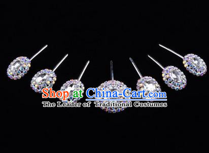 Chinese Ancient Peking Opera Head Accessories Young Lady Diva Colorful Crystal White Hairpins Complete Set, Traditional Chinese Beijing Opera Hua Tan Hair Clasp Head-ornaments