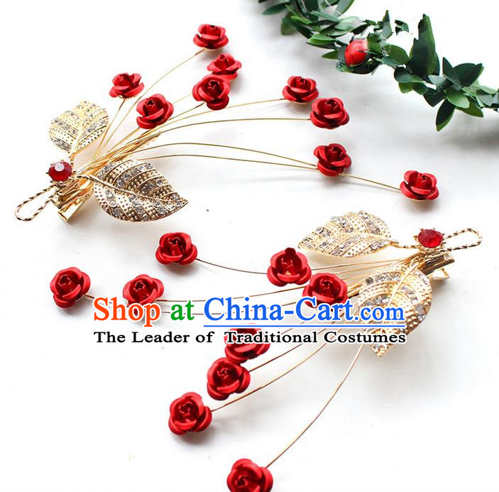 Top Grade Handmade Wedding Bride Hair Accessories Headpiece, Traditional Princess Wedding Headwear Rose Hair Stick for Women