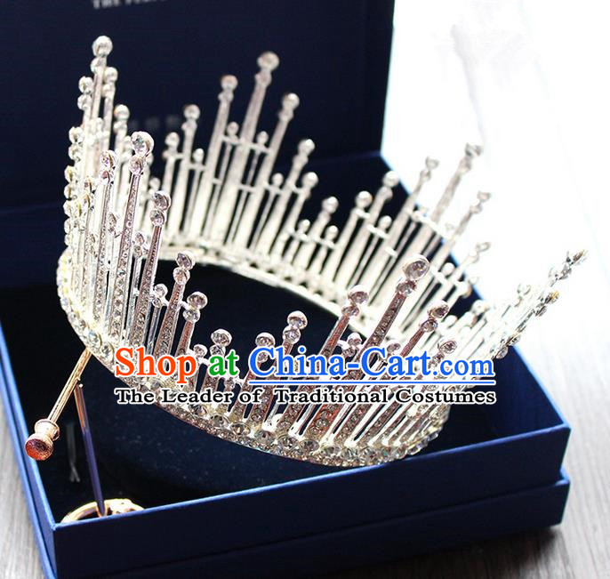 Top Grade Handmade Wedding Bride Hair Accessories Luxury Queen Crown, Traditional Baroque Princess Crystal Royal Crown Wedding Headpiece for Women