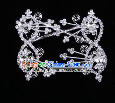 Chinese Ancient Peking Opera Head Accessories Diva White Crystal Bowknot Hairpins, Traditional Chinese Beijing Opera Princess Hua Tan Hair Clasp Head-ornaments