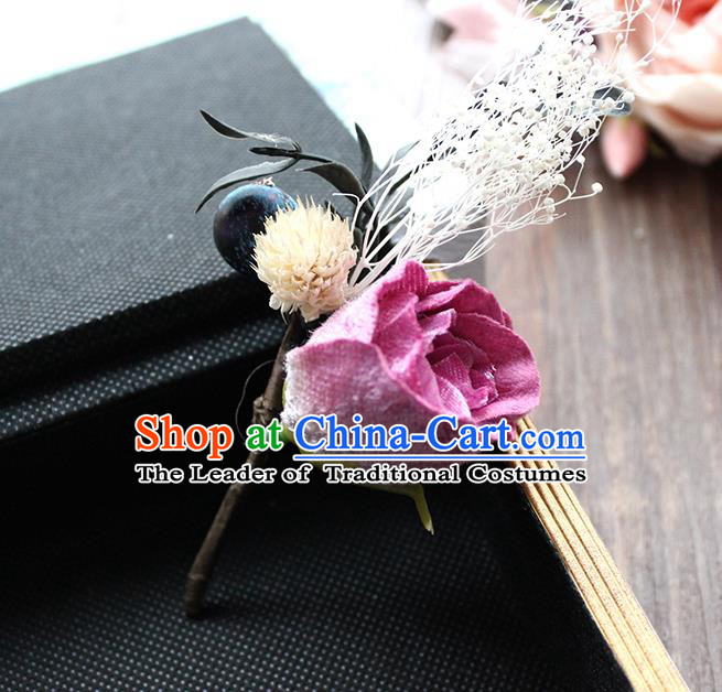 Top Grade Handmade Wedding Bride Hair Accessories Flower Hairpin, Traditional Princess Brooch Wedding Pink Rose for Women