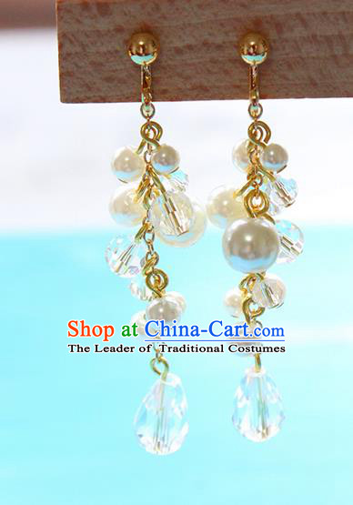 Top Grade Handmade China Wedding Bride Accessories Pearl Earrings, Traditional Princess Crystal Wedding Eardrop for Women