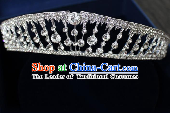 Top Grade Handmade Wedding Bride Hair Accessories Luxury CZ Diamond Crown, Traditional Baroque Princess Crystal Royal Crown Wedding Headwear for Women