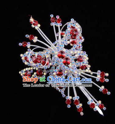Chinese Ancient Peking Opera Head Accessories Diva Red Colorful Crystal Butterfly Hairpins, Traditional Chinese Beijing Opera Princess Hua Tan Hair Clasp Head-ornaments