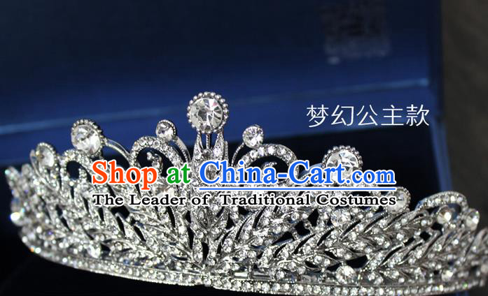 Top Grade Handmade Wedding Hair Accessories Bride Crystal Hair Crown, Traditional Baroque Princess Royal Crown Wedding Headwear for Women