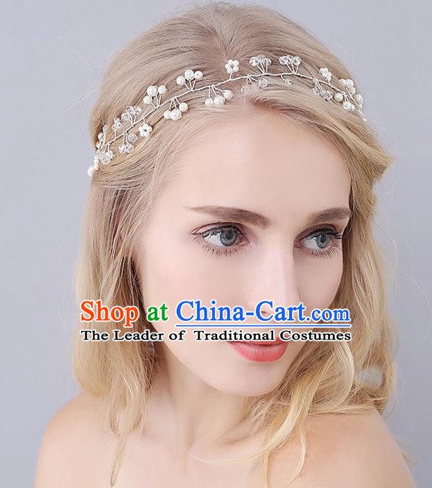 Top Grade Handmade Wedding Bride Hair Accessories Pearl Headband, Traditional Princess Baroque Hair Clasp Headpiece for Women