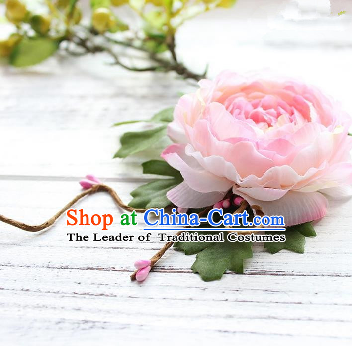 Top Grade Handmade Wedding Bride Hair Accessories Pink Flower Hair Clip, Traditional Princess Baroque Hairpin Headpiece for Women