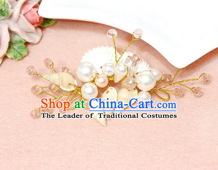 Top Grade Handmade Wedding Bride Hair Accessories Pearl Shell Hair Claws, Traditional Princess Baroque Pink Beads Hair Stick Headpiece for Women