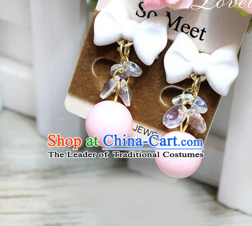Top Grade Handmade China Wedding Bride Accessories Pink Bead Earrings, Traditional Princess Wedding Earbob Jewelry for Women