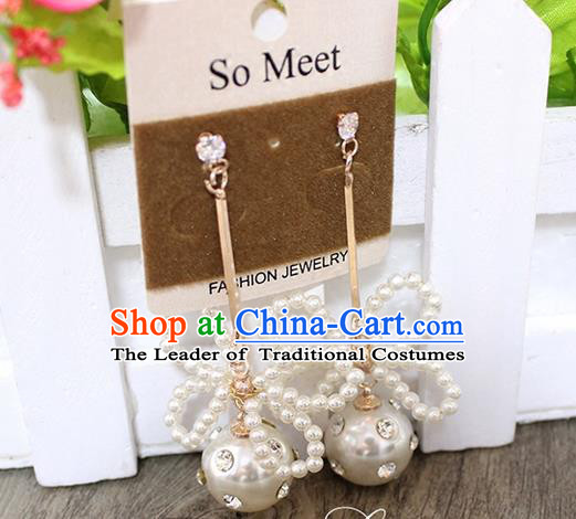 Top Grade Handmade China Wedding Bride Accessories White Bead Earrings, Traditional Princess Wedding Earbob Jewelry for Women
