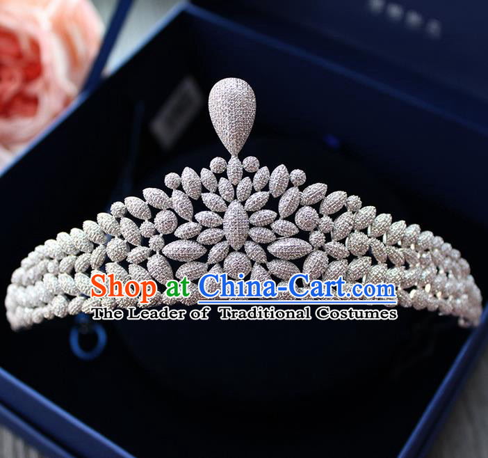 Top Grade Handmade Wedding Hair Accessories Bride Luxury Diamante Crown, Traditional Baroque Zircon Crystal Royal Crown Wedding Headwear for Women