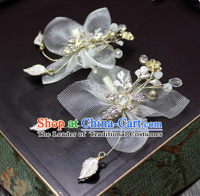 Top Grade Handmade Wedding Bride Hair Accessories White Flower Hair Stick, Traditional Princess Baroque Hair Claw Headpiece for Women