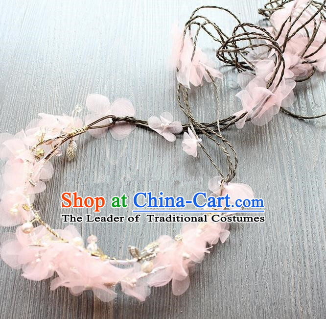 Top Grade Handmade Wedding Bride Hair Accessories Pink Silk Hair Clasp, Traditional Princess Baroque Headband Headpiece for Women