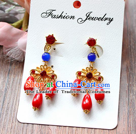 Top Grade Handmade China Wedding Bride Accessories Red Bead Earrings, Traditional Princess Wedding Xiuhe Suit Tassel Eardrop Jewelry for Women