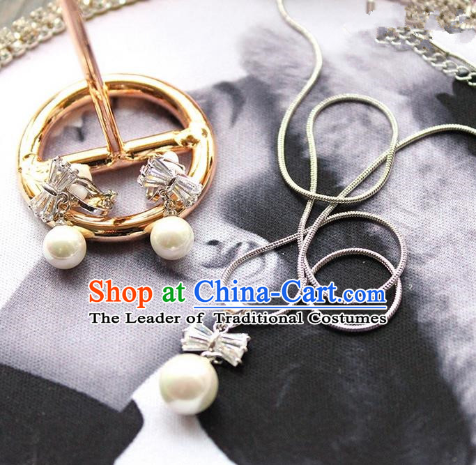 Top Grade Handmade China Wedding Bride Accessories Pearl Necklace and Earrings, Traditional Princess Wedding Eardrop Jewelry for Women
